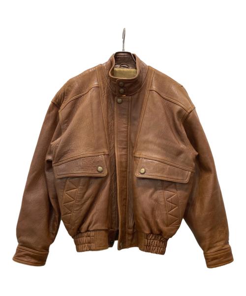 GIANNI VALENTINO（ジャンニバレンチノ）GIANNI VALENTINO (ジャンニバレンチノ) バックエンボスロゴ レザーブルゾン ブラウン サイズ:Mの古着・服飾アイテム