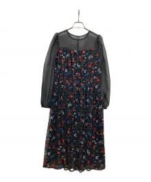 Lois CRAYON（ロイスクレヨン）の古着「フラワー刺繍チュールワンピース」｜ブラック