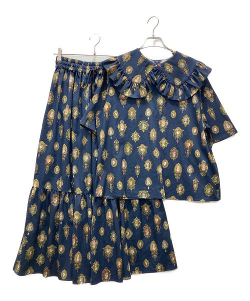 &ellecy（アンドエルシー）&ELLECY (アンドエルシー) 総柄セットアップブラウス ネイビー サイズ:Mの古着・服飾アイテム