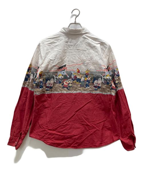 LOONEY TUNES（ルーニーチューンズ）LOONEY TUNES (ルーニーチューンズ) KARMAN (カーマン) キャラプリント ウエスタンシャツ レッド×ホワイト サイズ:Lの古着・服飾アイテム