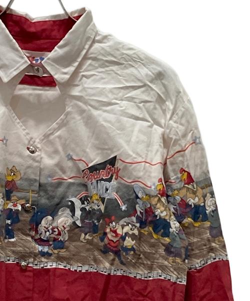 LOONEY TUNES（ルーニーチューンズ）LOONEY TUNES (ルーニーチューンズ) KARMAN (カーマン) キャラプリント ウエスタンシャツ レッド×ホワイト サイズ:Lの古着・服飾アイテム