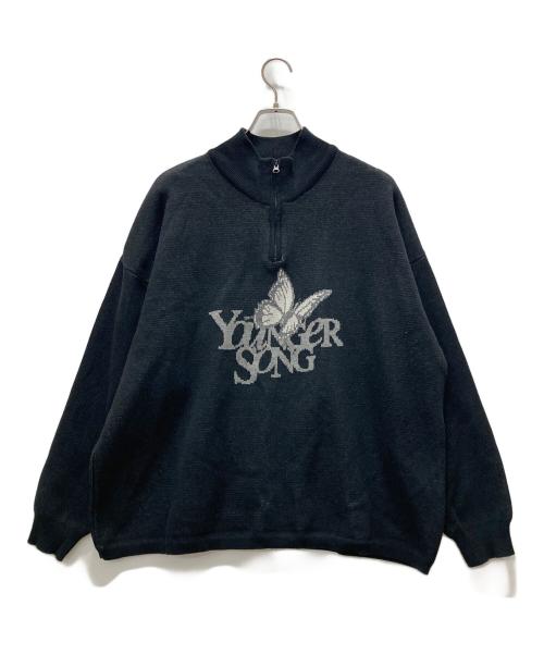 YOUNGER SONG（ヤンガーソング）YOUNGER SONG (ヤンガーソング) バタフライロゴ ハーフジップニット ブラック サイズ:Lの古着・服飾アイテム