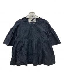TOMORROW LAND collection（トゥモローランドコレクション）の古着「サンフラワージャカード ラッフルスリーブブラウス」｜ネイビー