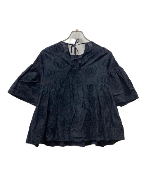 TOMORROW LAND collection（トゥモローランドコレクション）TOMORROW LAND collection (トゥモローランドコレクション) サンフラワージャカード ラッフルスリーブブラウス ネイビー サイズ:36の古着・服飾アイテム