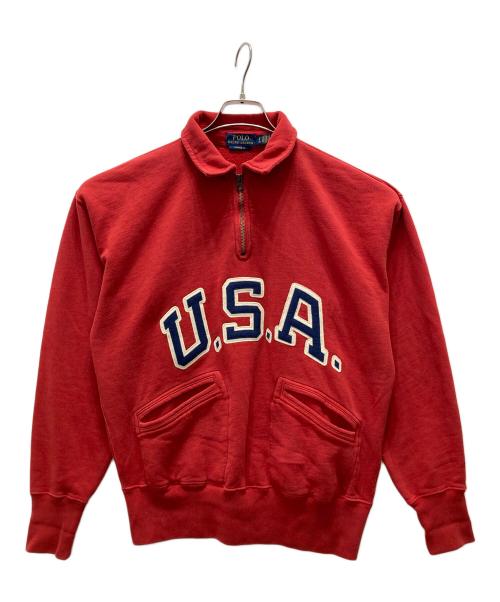 POLO RALPH LAUREN（ポロ・ラルフローレン）POLO RALPH LAUREN (ポロ・ラルフローレン) ハーフジップスウェット レッド サイズ:Sの古着・服飾アイテム