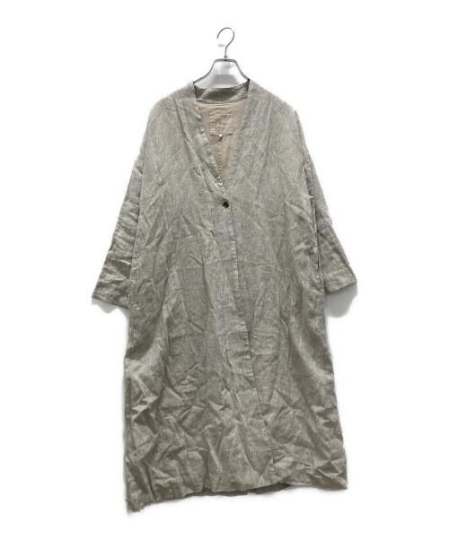 08MAB（ゼロハチマブ）08MAB (ゼロハチマブ) ノーカラーロングリネンコート ベージュ サイズ:Freeの古着・服飾アイテム
