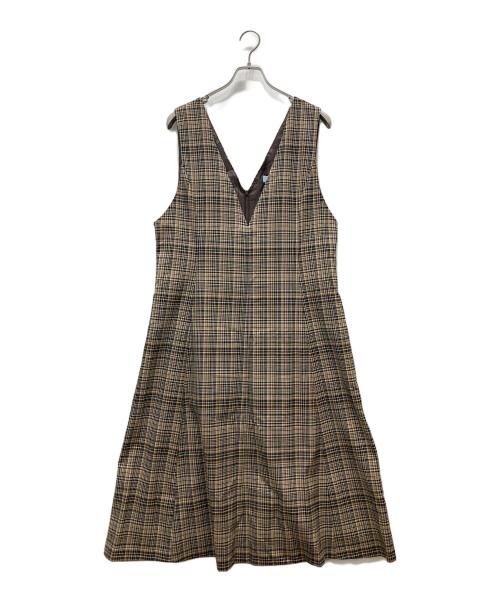 KUMIKYOKU（クミキョク）KUMIKYOKU (クミキョク) ランダムチェックジャンパースカート ブラウン サイズ:6の古着・服飾アイテム