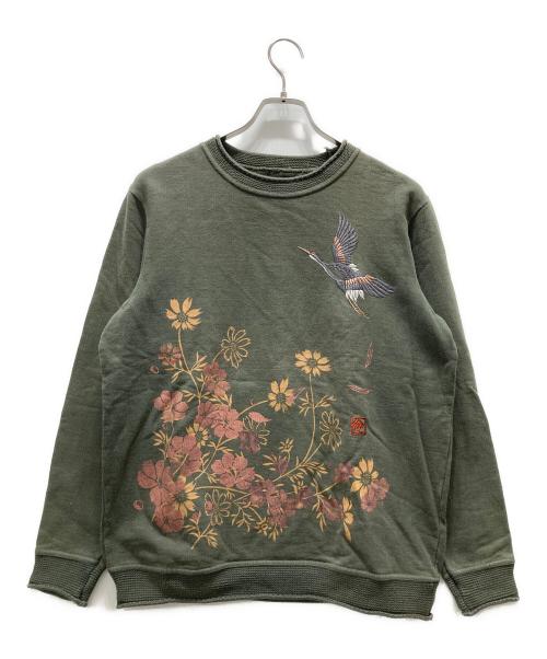 AUSTERE JAPAN KOROMO（オスティア・ジャパンコロモ）AUSTERE JAPAN KOROMO (オスティア・ジャパンコロモ) 和柄刺繍スウェット オリーブ サイズ:Mの古着・服飾アイテム
