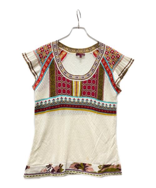 KENZO（ケンゾー）KENZO (ケンゾー) 透かし編み半袖ニット ホワイト サイズ:Lの古着・服飾アイテム