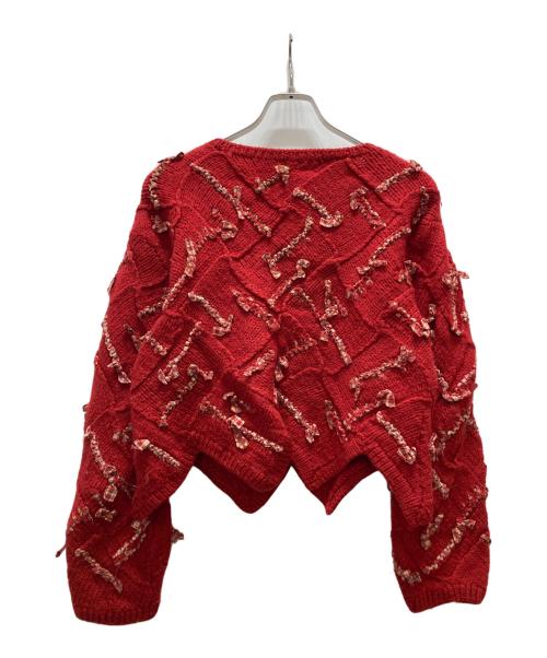 I.S. ISSEY MIYAKE（イッセイ ミヤケ）i.s. ISSEY MIYAKE (イッセイ ミヤケ) リボン ニットカーディガン レッド サイズ:Mの古着・服飾アイテム