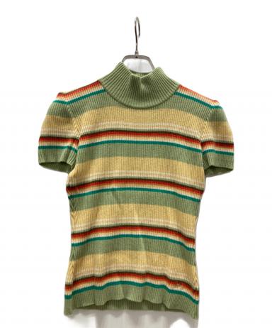 中古・古着通販】FOXEY (フォクシー) カシミヤ半袖ボーダーニット 黄緑