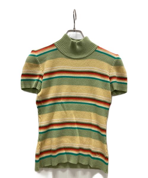 FOXEY（フォクシー）FOXEY (フォクシー) カシミヤ半袖ボーダーニット 黄緑 サイズ:40の古着・服飾アイテム