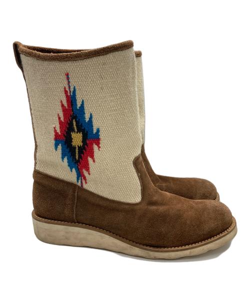 modernwork（モダンワーク）modernwork (モダンワーク) TRUJILLO'S (トルフィリオス) チマヨ柄×スウェード切替ロングブーツ ブラウン サイズ:8の古着・服飾アイテム