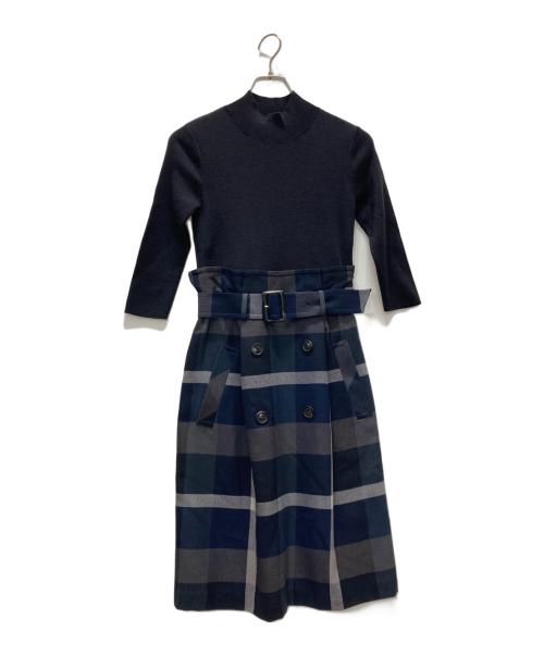 BLUE LABEL CRESTBRIDGE（ブルーレーベルクレストブリッジ）BLUE LABEL CRESTBRIDGE (ブルーレーベルクレストブリッジ) ニット切替ワンピース ネイビー サイズ:38の古着・服飾アイテム