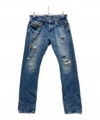 Hysteric Glamourヒステリックグラマー）の古着「赤耳 SP加工小窓スタッズデニムパンツ」｜ブルー