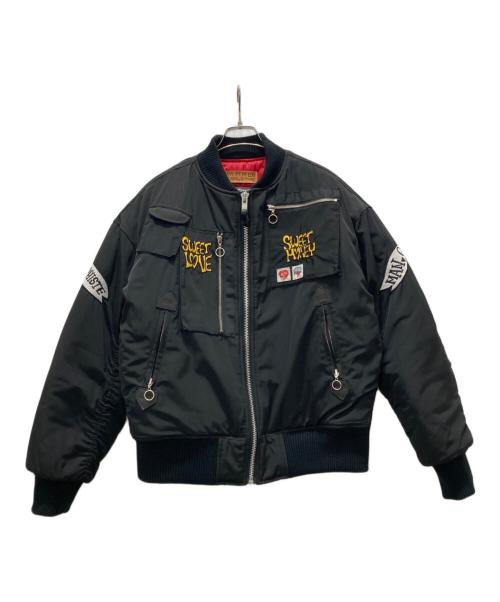 GRAPHISTE MAN.G（グラフィスト マンジー）GRAPHISTE MAN.G (グラフィスト マンジー) ワッペンボンバージャケット ブラック サイズ:FREEの古着・服飾アイテム