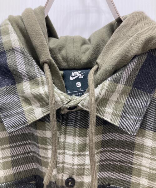 NIKE（ナイキ）NIKE (ナイキ) フード付チェックネルシャツ グリーン サイズ:XLの古着・服飾アイテム
