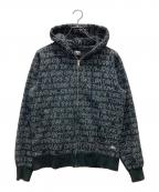stussyステューシー）の古着「総柄ロゴジップパーカー」｜ブラック