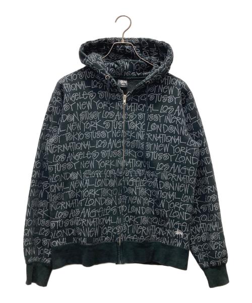 stussy（ステューシー）stussy (ステューシー) 総柄ロゴジップパーカー ブラック サイズ:Sの古着・服飾アイテム