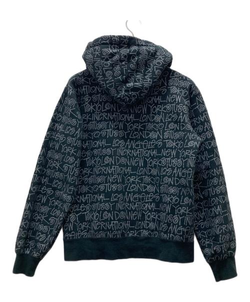 stussy（ステューシー）stussy (ステューシー) 総柄ロゴジップパーカー ブラック サイズ:Sの古着・服飾アイテム