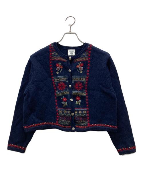 LAURA ASHLEY（ローラ アシュレイ）LAURA ASHLEY (ローラ アシュレイ) 古着 フラワーニットカーディガン ネイビー サイズ:MEDIUMの古着・服飾アイテム