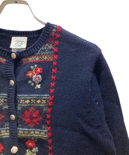 LAURA ASHLEY（ローラ アシュレイ）LAURA ASHLEY (ローラ アシュレイ) 古着 フラワーニットカーディガン ネイビー サイズ:MEDIUMの古着・服飾アイテム