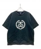 stussyステューシー）の古着「BIGリンクロゴ プリント半袖スウェット」｜ブラック