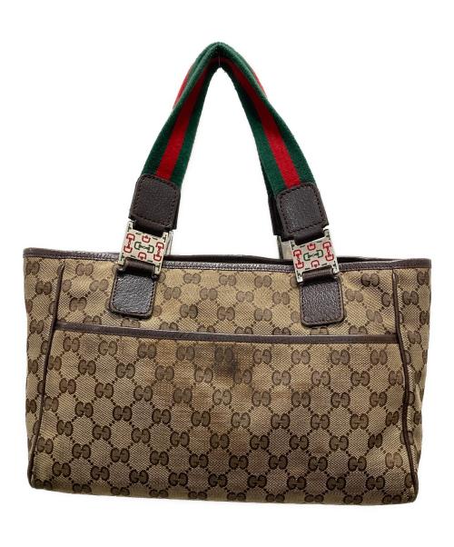 GUCCI（グッチ）GUCCI (グッチ) GGキャンバストートバッグ ブラウンの古着・服飾アイテム