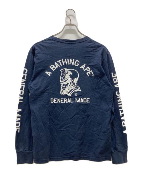 A BATHING APE（ア ベイシング エイプ）A BATHING APE (ア ベイシング エイプ) ロゴ袖プリントカットソー ネイビー サイズ:Mの古着・服飾アイテム