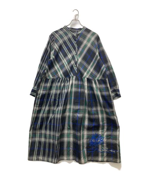 As know as olaca（アズノウアズ オオラカ）As know as olaca (アズノウアズ オオラカ) チェック流れ刺繍ワンピース ネイビー サイズ:3の古着・服飾アイテム