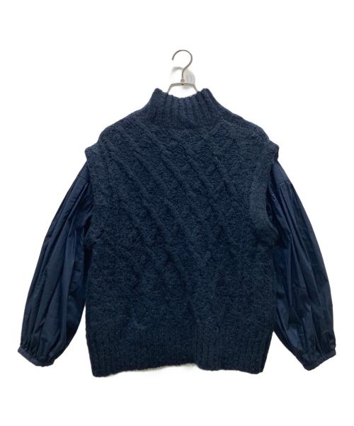 Mila Owen（ミラオーウェン）Mila Owen (ミラオーウェン) パフスリーブケーブルベストレイヤードSET ネイビーの古着・服飾アイテム