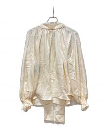 DRAWER（ドゥロワー）の古着「シルク ボウタイギャザーシャツブラウス」｜ベージュ