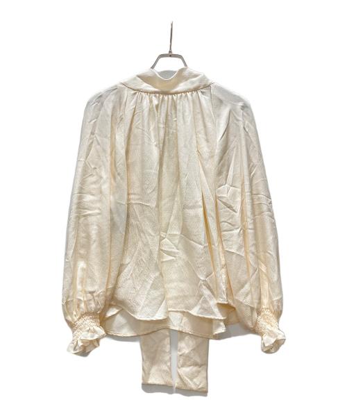 DRAWER（ドゥロワー）Drawer (ドゥロワー) シルク ボウタイギャザーシャツブラウス ベージュ サイズ:36の古着・服飾アイテム
