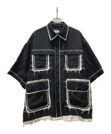 MAISON SPECIAL（メゾンスペシャル）の古着「Prime-Over Stitch Design Short Sleeve Railroader Shirt」｜ブラック