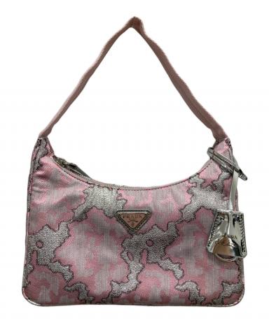 PRADA ハンドバッグ ビジュー装飾 ピンク 中古・古着通販】PRADA (プラダ) トライアングルロゴミニバッグ ピンク