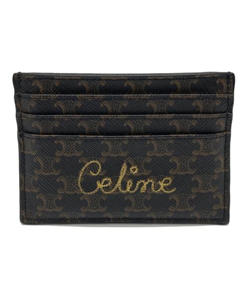 CELINE（セリーヌ）CELINE (セリーヌ) ロゴ刺繍トリオンフカードケース ブラウンの古着・服飾アイテム
