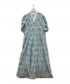 ne quittez pasヌキテパ）の古着「エスニックコンビネーションプリントギャザースリーブドレス」｜ライトグリーン