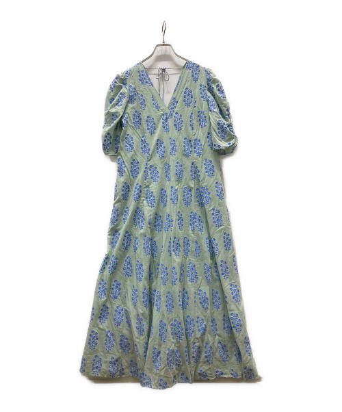 ne quittez pas（ヌキテパ）ne quittez pas (ヌキテパ) エスニックコンビネーションプリントギャザースリーブドレス ライトグリーン サイズ:Freeの古着・服飾アイテム