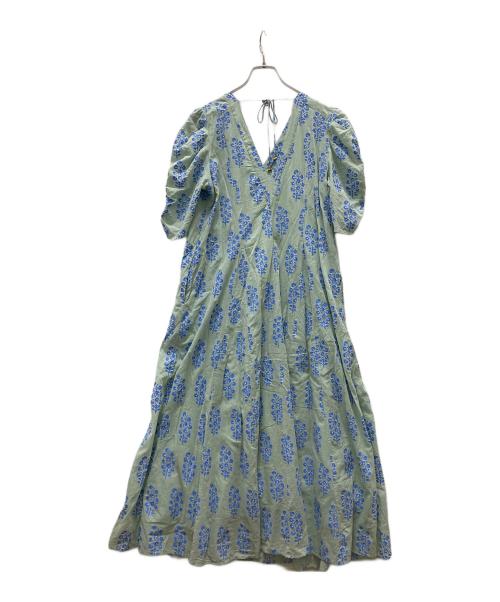 ne quittez pas（ヌキテパ）ne quittez pas (ヌキテパ) エスニックコンビネーションプリントギャザースリーブドレス ライトグリーン サイズ:Freeの古着・服飾アイテム