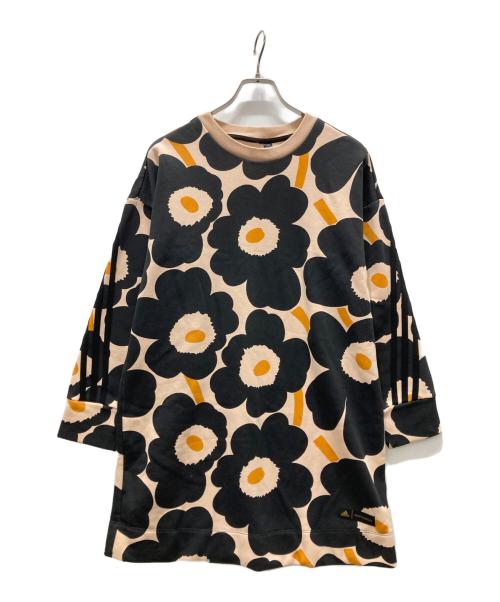 adidas（アディダス）adidas (アディダス) marimekko (マリメッコ) 花柄 スウェットワンピース ベージュ×ブラック サイズ:Mの古着・服飾アイテム