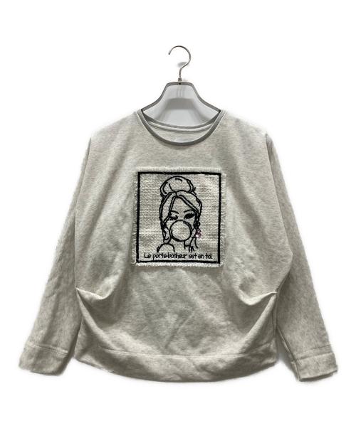 MARIED'OR（マリードール）MARIED'OR (マリードール) スウェット/裏毛刺繍貼り付け脇タック ドルマン袖クルー グレー サイズ:Iの古着・服飾アイテム