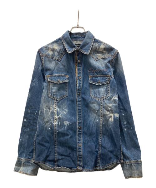 IN THE ATTIC（インジアティック）IN THE ATTIC (インジアティック) チェーン・ペイント加工デニムシャツ インディゴ サイズ:Lの古着・服飾アイテム
