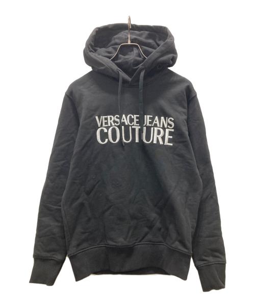 VERSACE JEANS COUTURE（ヴェルサーチ ジーンズクチュール）VERSACE JEANS COUTURE (ヴェルサーチ ジーンズクチュール) ロゴ刺繍パーカー ブラック サイズ:Sの古着・服飾アイテム