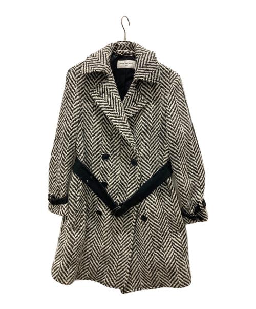 Saint Laurent Paris（サンローランパリ）Saint Laurent Paris (サンローランパリ) ラップトレンチコート/Chevron Wrap Trench Coat ブラック×アイボリー サイズ:F36の古着・服飾アイテム