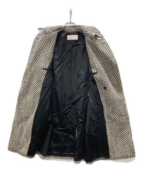 Saint Laurent Paris（サンローランパリ）Saint Laurent Paris (サンローランパリ) ラップトレンチコート/Chevron Wrap Trench Coat ブラック×アイボリー サイズ:F36の古着・服飾アイテム