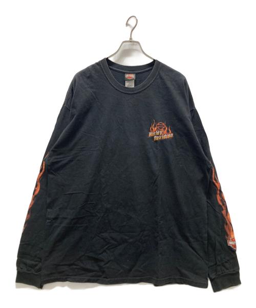 HARLEY-DAVIDSON（ハーレーダビッドソン）HARLEY-DAVIDSON (ハーレーダビッドソン) 08' ロゴファイヤー プリントカットソー ブラック サイズ:2XLの古着・服飾アイテム