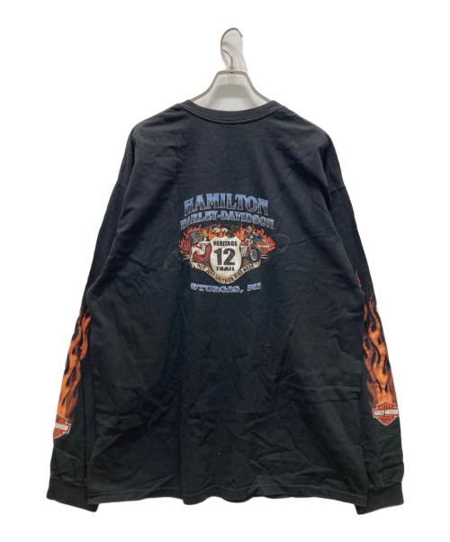 HARLEY-DAVIDSON（ハーレーダビッドソン）HARLEY-DAVIDSON (ハーレーダビッドソン) 08' ロゴファイヤー プリントカットソー ブラック サイズ:2XLの古着・服飾アイテム