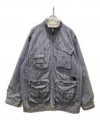 stussyステューシー）の古着「グランチェックハンティングジャケット」｜グレー×ライトブルー