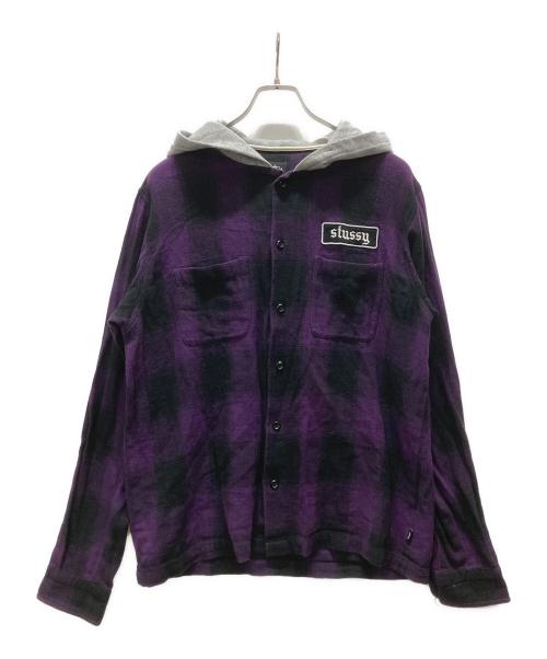stussy（ステューシー）stussy (ステューシー) オンブレチェックパーカーシャツ パープル サイズ:Lの古着・服飾アイテム