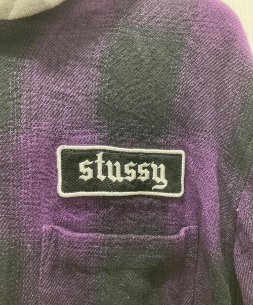 stussy（ステューシー）stussy (ステューシー) オンブレチェックパーカーシャツ パープル サイズ:Lの古着・服飾アイテム